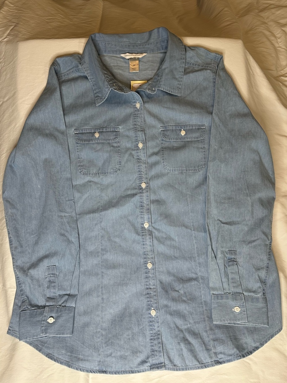 NWT Christopher & Banks Chambray Button Down Shirt Light Wash Denim Look M
